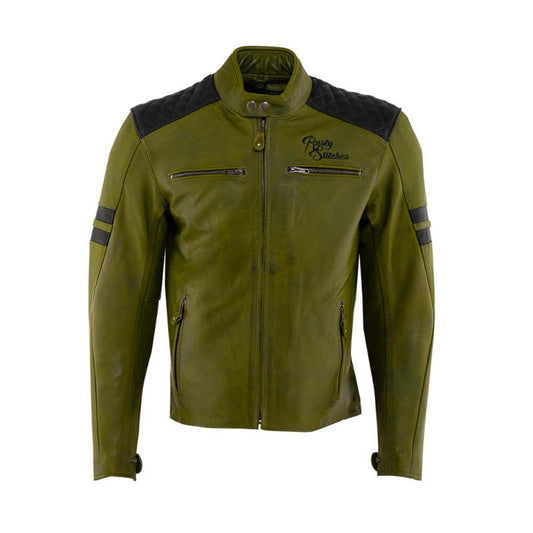Blouson moto homme cuir vert homologué CE Rusty Stitches