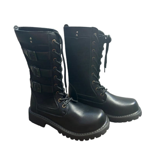 Bottes-de-moto-en-cuir-noir-cote