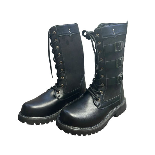 Bottes de moto en cuir noir avec boucles pour motard