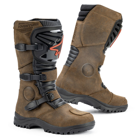 Bottes moto adventure stylmartin overlander wp cuir huilé marron pour trail et touring