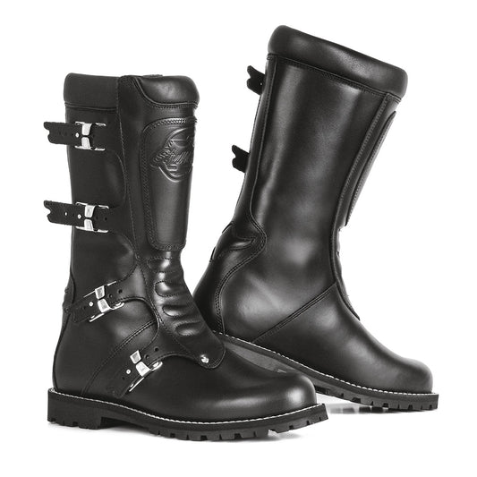 Bottes moto noires vintage Stylmartin Continental cuir pleine fleur homme femme