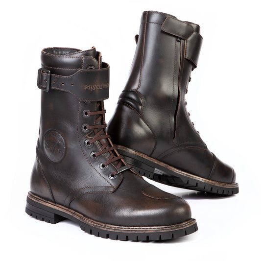 Bottines moto Stylmartin Rocket WP marron cuir vintage imperméables homme femme