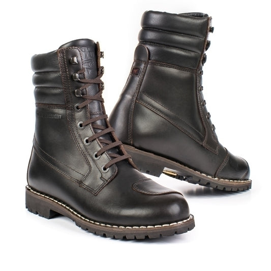 Bottines moto Stylmartin Yu’Rok WP marron en cuir imperméable pour homme et femme