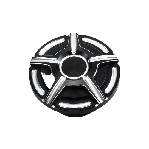 Bouchon de réservoir moto noir en étoile avec finitions aluminium