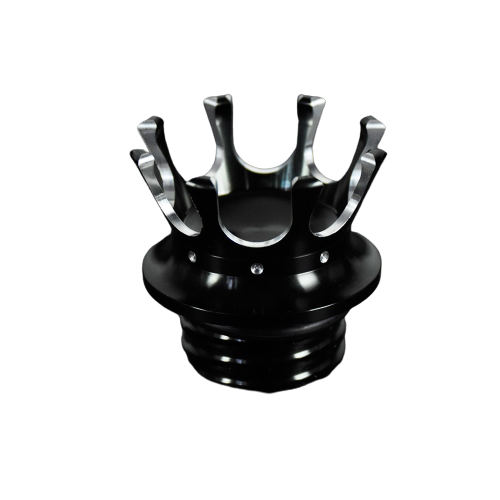 Bouchon de réservoir moto custom noir en forme de couronne, style agressif