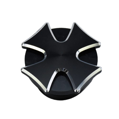 Bouchon de réservoir moto noir avec croix de fer stylisée