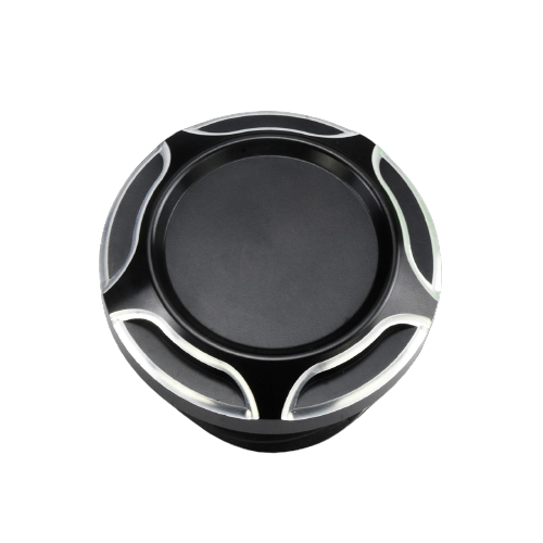Bouchon de réservoir moto noir avec détails aluminium, design élégant