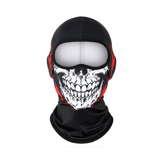 Cagoule moto blanche rouge avec design tête de mort