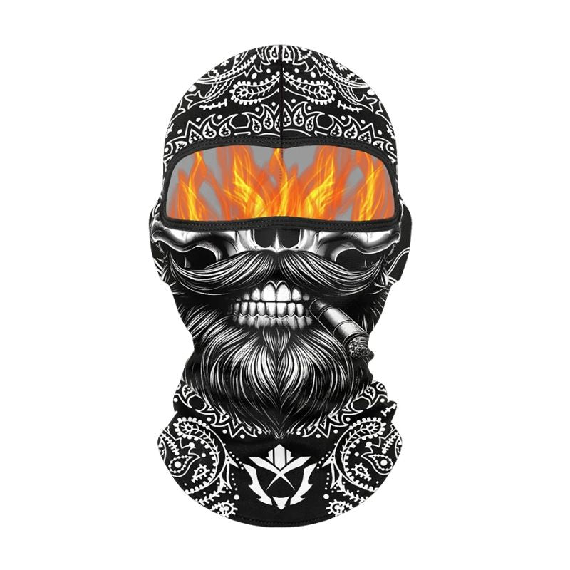 Cagoule moto cigare avec design biker enflammé et barbe stylisée