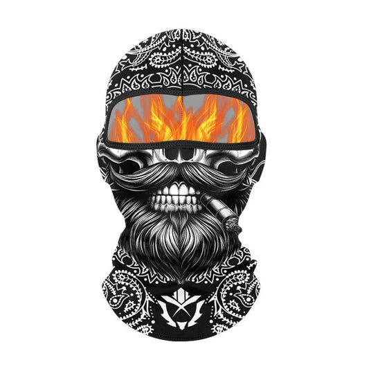 Cagoule moto cigare avec design biker enflammé et barbe stylisée