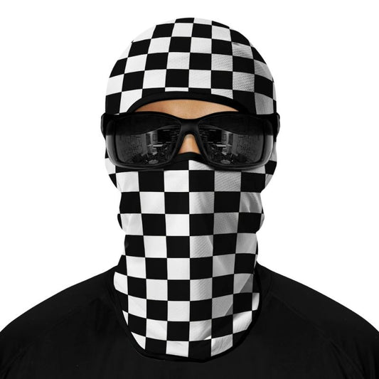 Cagoule moto damier noir et blanc style racing