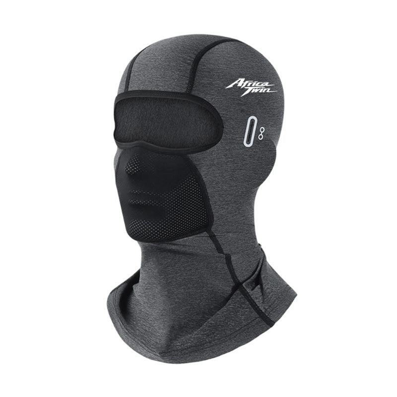 Cagoule moto grise respirante longue avec tissu ventilé et design ergonomique