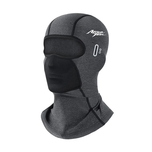 Cagoule moto grise respirante longue avec tissu ventilé et design ergonomique