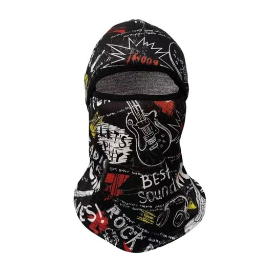 Cagoule moto guitare noire motif rock pour motard passionné