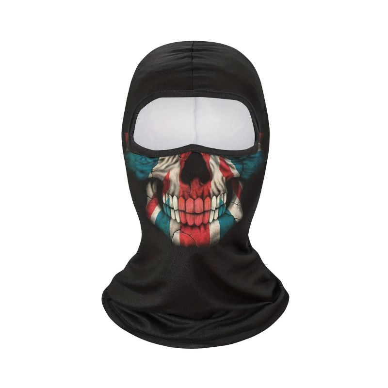 Cagoule moto longue tête de mort clown drapeau américain protection motard