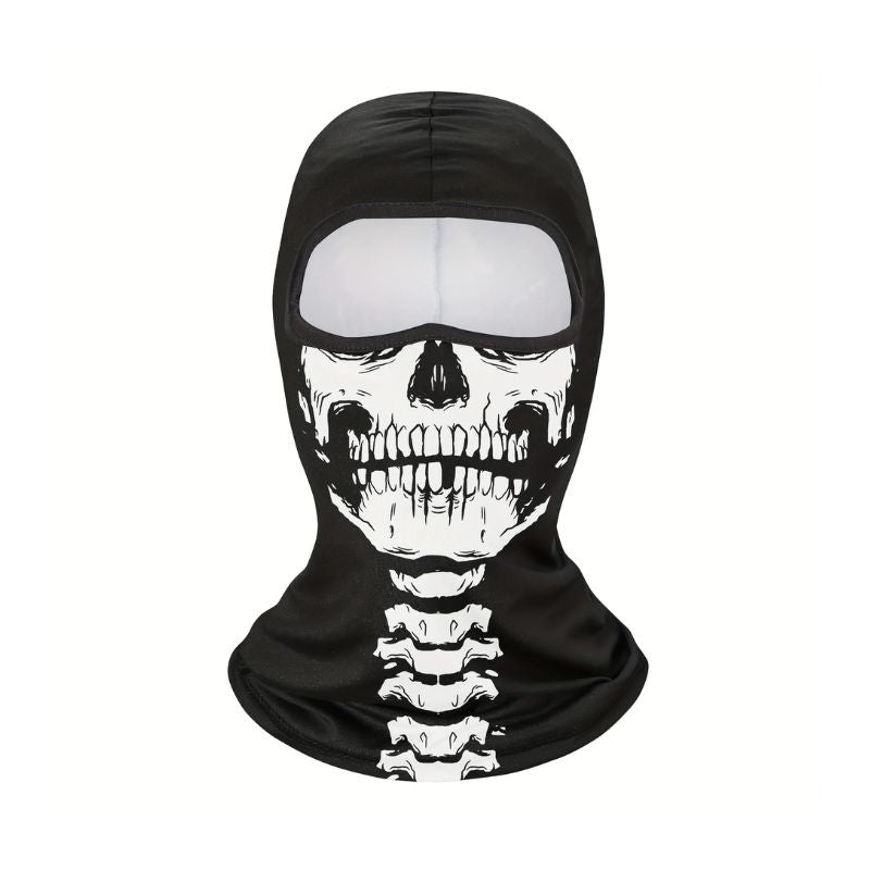 Cagoule moto longue squelette colonne vertébrale noire blanche