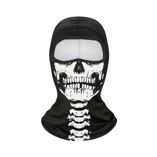 Cagoule moto longue squelette colonne vertébrale noire blanche