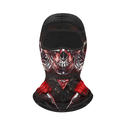 Cagoule moto longue tête de mort rouge design mécanique motard sportif