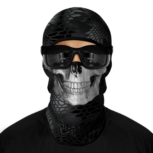 Cagoule moto tête de mort noire à motif écailles pour motard