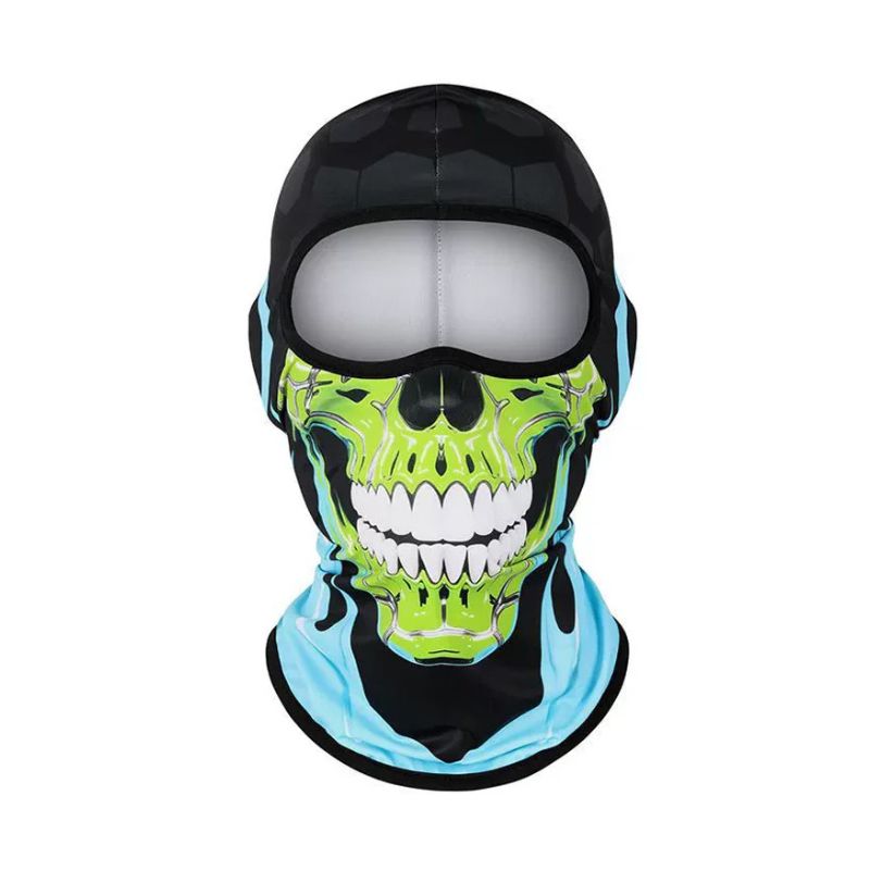 Cagoule moto tête de mort verte fluo pour motards urbains
