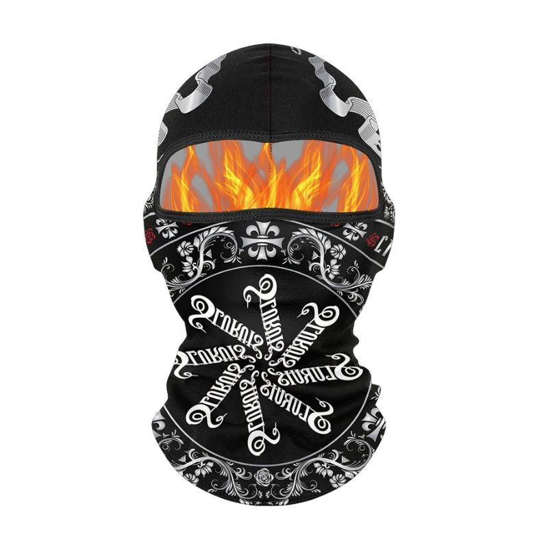 Cagoule moto tribale noire respirante coupe-vent pour motard