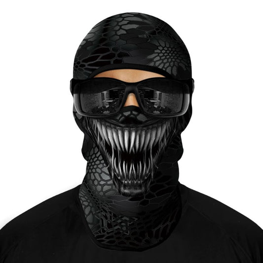 Cagoule moto Venom noire avec design agressif pour motards urbains et sportifs