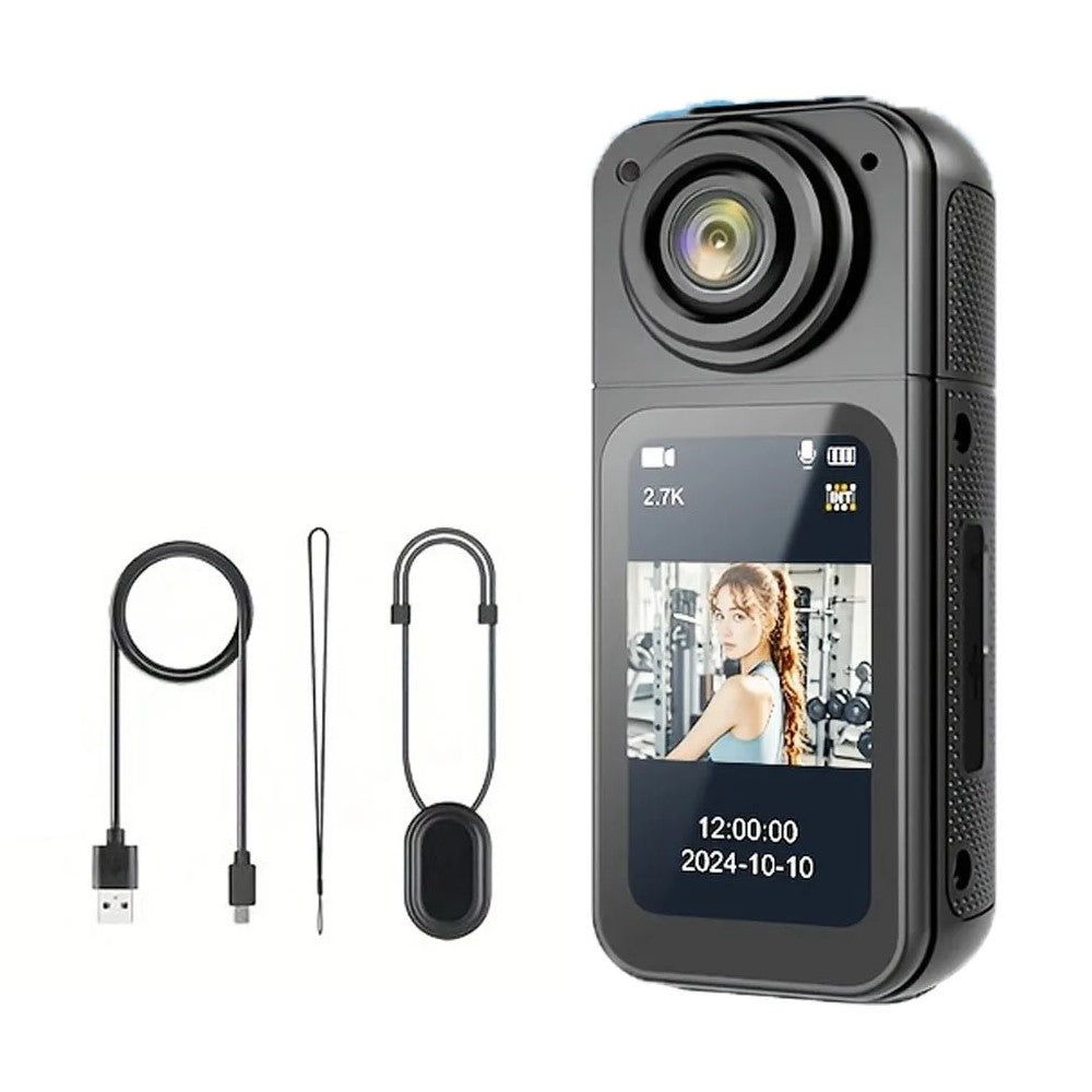 Camera d’action compacte 2.7k avec écran tactile et accessoires
