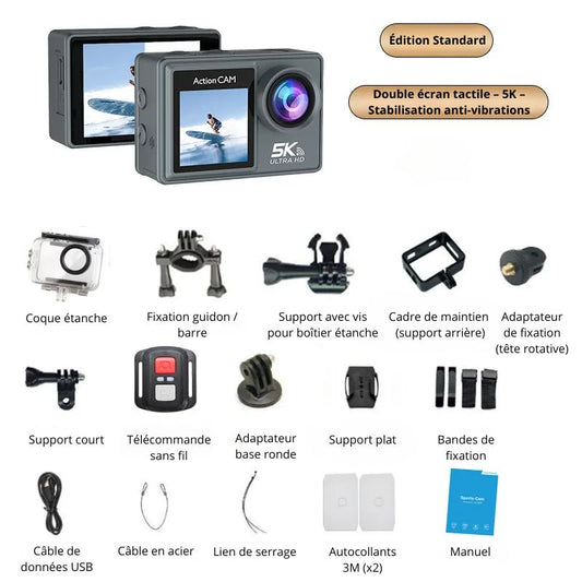 Dashcam Moto, Caméra Moto 4K, Casque, Double Objectif