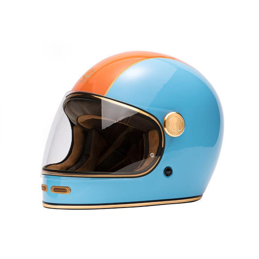 Casque intégral moto vintage marko fullmoon bleu orange homologué ece 22.06