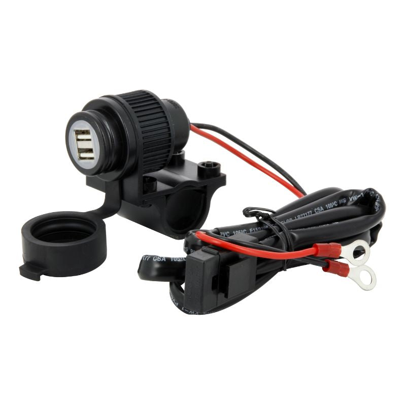 Chargeur double USB étanche pour moto avec fixation guidon et câble de 110 cm