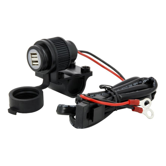 Chargeur double USB étanche pour moto avec fixation guidon et câble de 110 cm