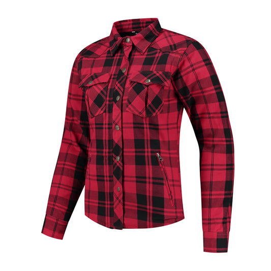 Chemise moto femme à carreaux rouge kevlar protections CE
