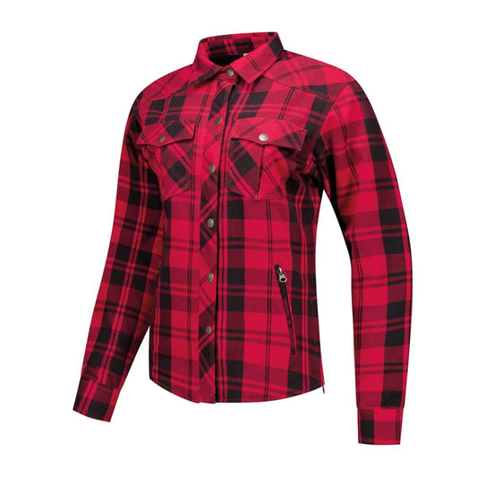 Chemise moto femme carreaux rouges Kevlar protections CE