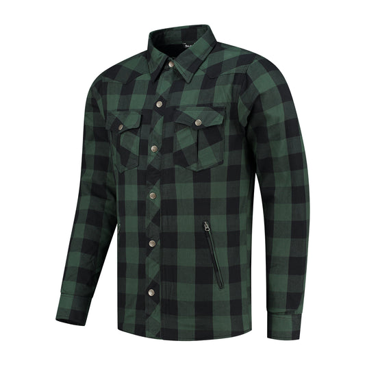 Chemise moto kevlar verte homologuée CE avec protections coudes et épaules