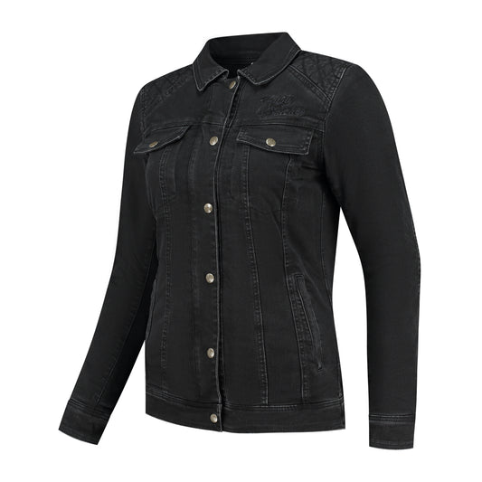 Chemise moto femme en jean noir kevlar protections CE
