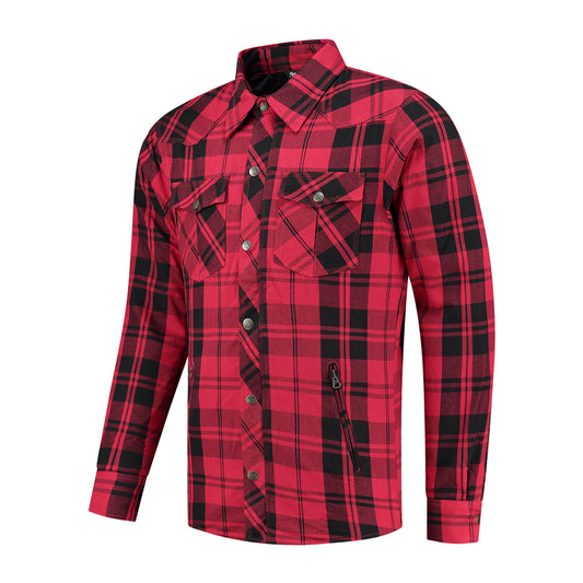Chemise moto kevlar rouge noire homologuée CE avec protections