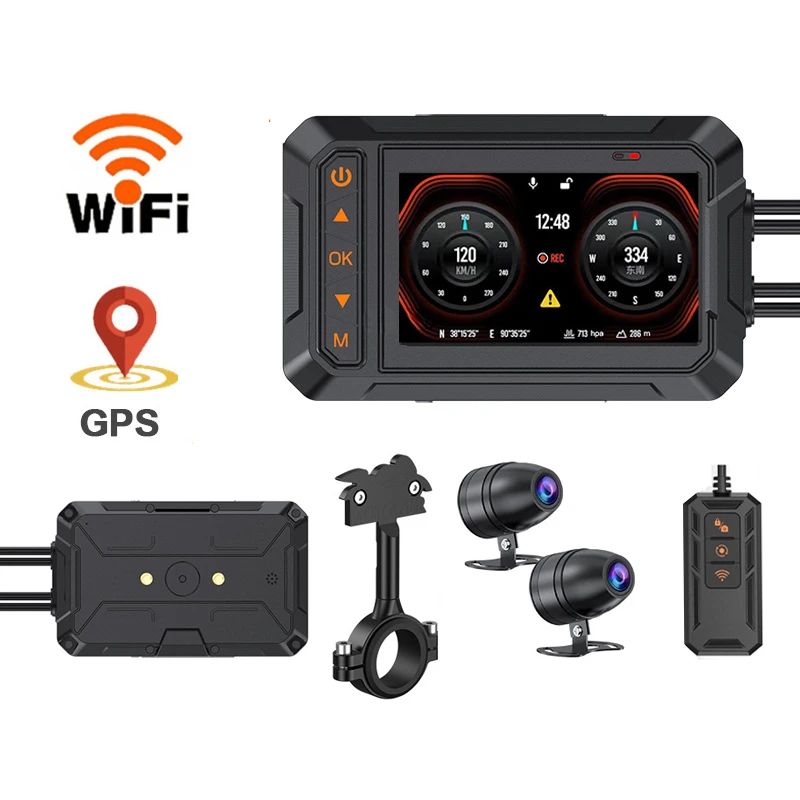 Dashcam moto 2K avec GPS et double caméra avant arrière