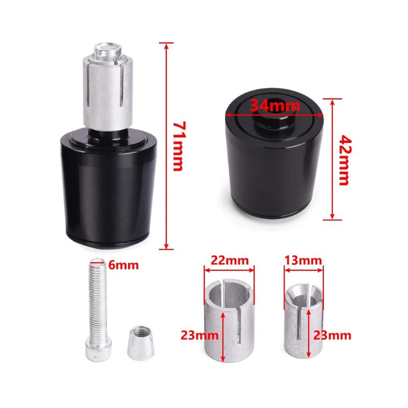 Embouts de poignées moto aluminium universel 22mm dimensions