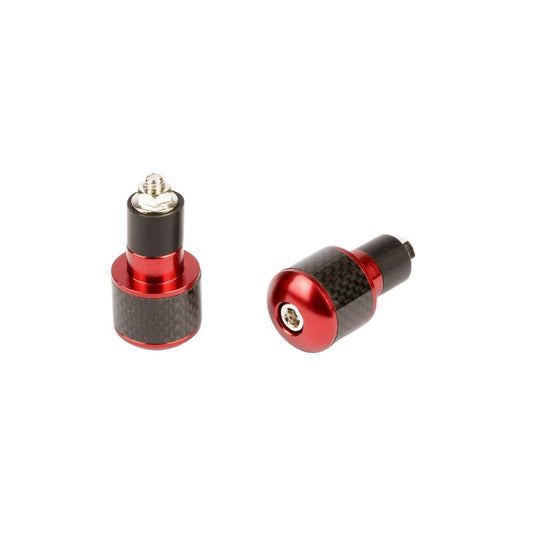 Embouts de guidon moto ronds Ø17 look carbone noir anodisés rouge