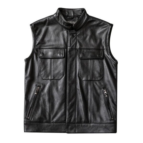 Achat Nouveaux hommes en cuir moto motard gilet antique côté lacets