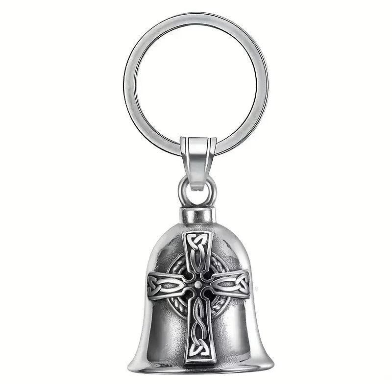 Clochette Guardian Bell pour moto avec croix celtique gravée en alliage de zinc