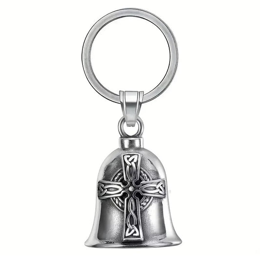 Clochette Guardian Bell pour moto avec croix celtique gravée en alliage de zinc