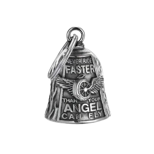 Clochette Guardian Bell moto gravée "Never ride faster than your angel can fly"