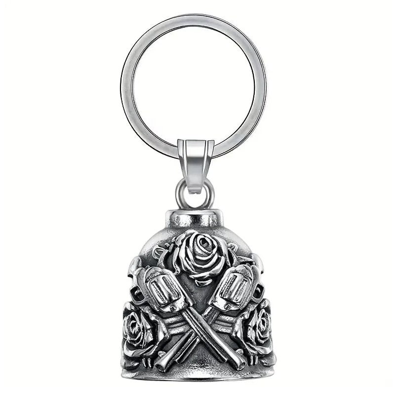 Clochette guardian bell en zinc avec pistolets croisés et roses sculptées pour motards