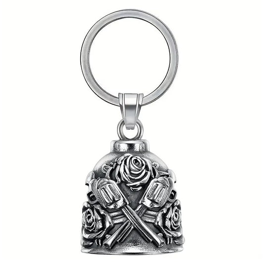 Clochette guardian bell en zinc avec pistolets croisés et roses sculptées pour motards