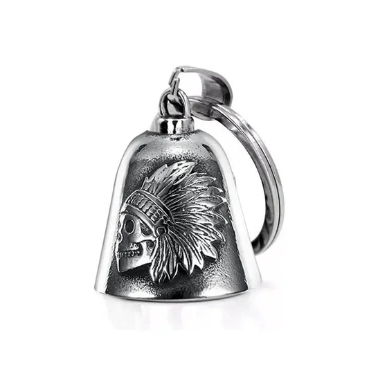 Guardian bell indien en alliage de zinc avec tête de mort et coiffe à plumes pour moto