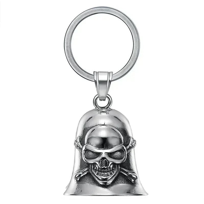 Clochette Guardian Bell Skull Head en alliage de zinc pour motard, style crâne et os croisés