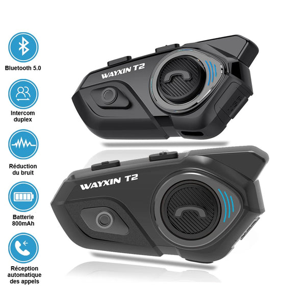 WAYXIN R5 2 Voies Double Pack Intercom Moto Duo pour 2 Casques1000m Kit  Main