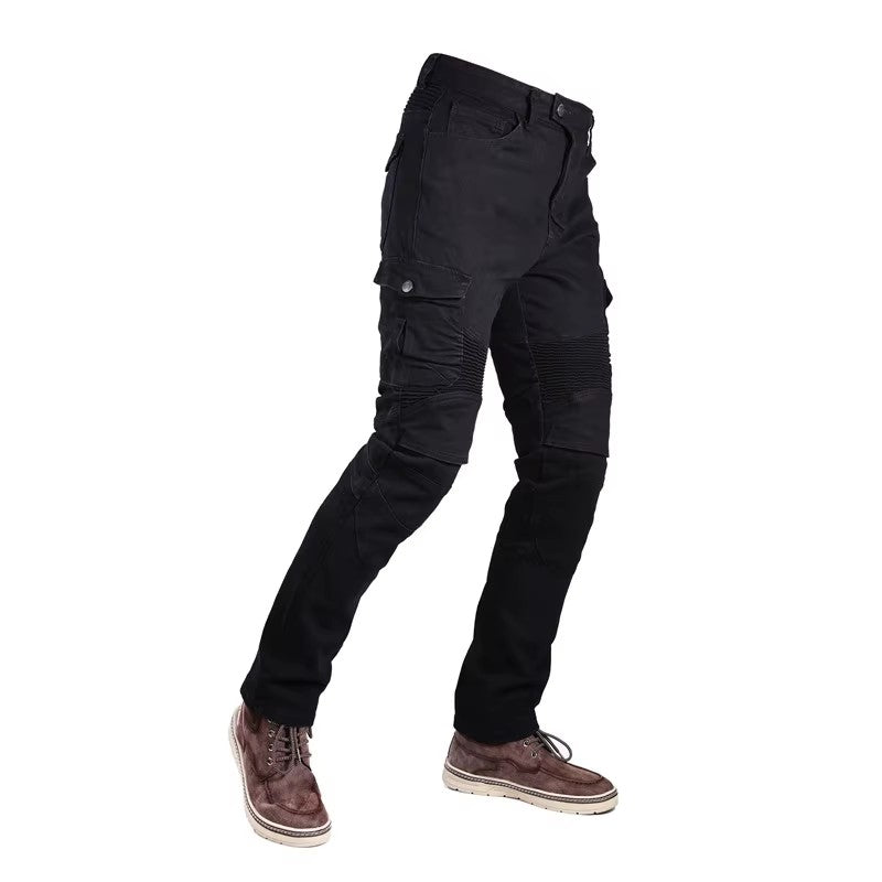 Pantalon Moto Jeans Hiver Homme - Protections Kevlar & Polaire, 4 Armures Amovibles (Genoux/Hanches), Anti-Chute, Multi-Poches - Taille L Noire