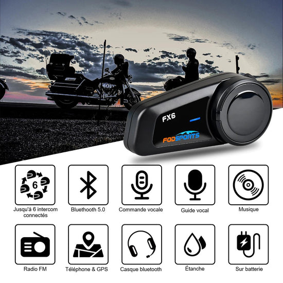 FX6 Kit bluetooth Intercom duo pour casque intégral de moto main libre